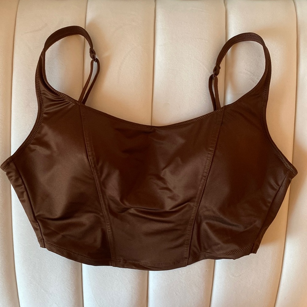NWT VS PINK Satin Lightly Lined Corset Top Chocolate Kiss